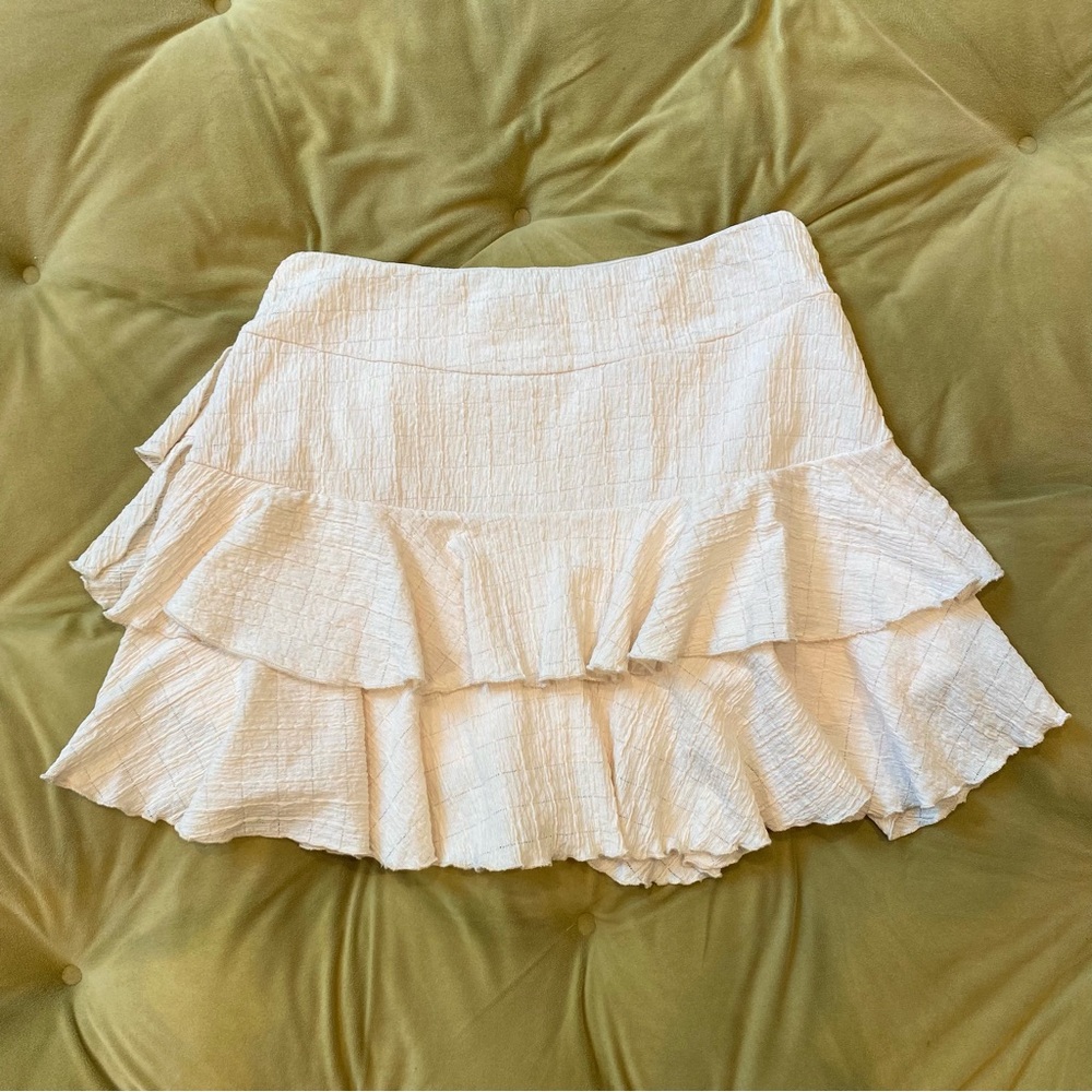 Cream White Ruffled Mini Skirt - Picture 3 of 6